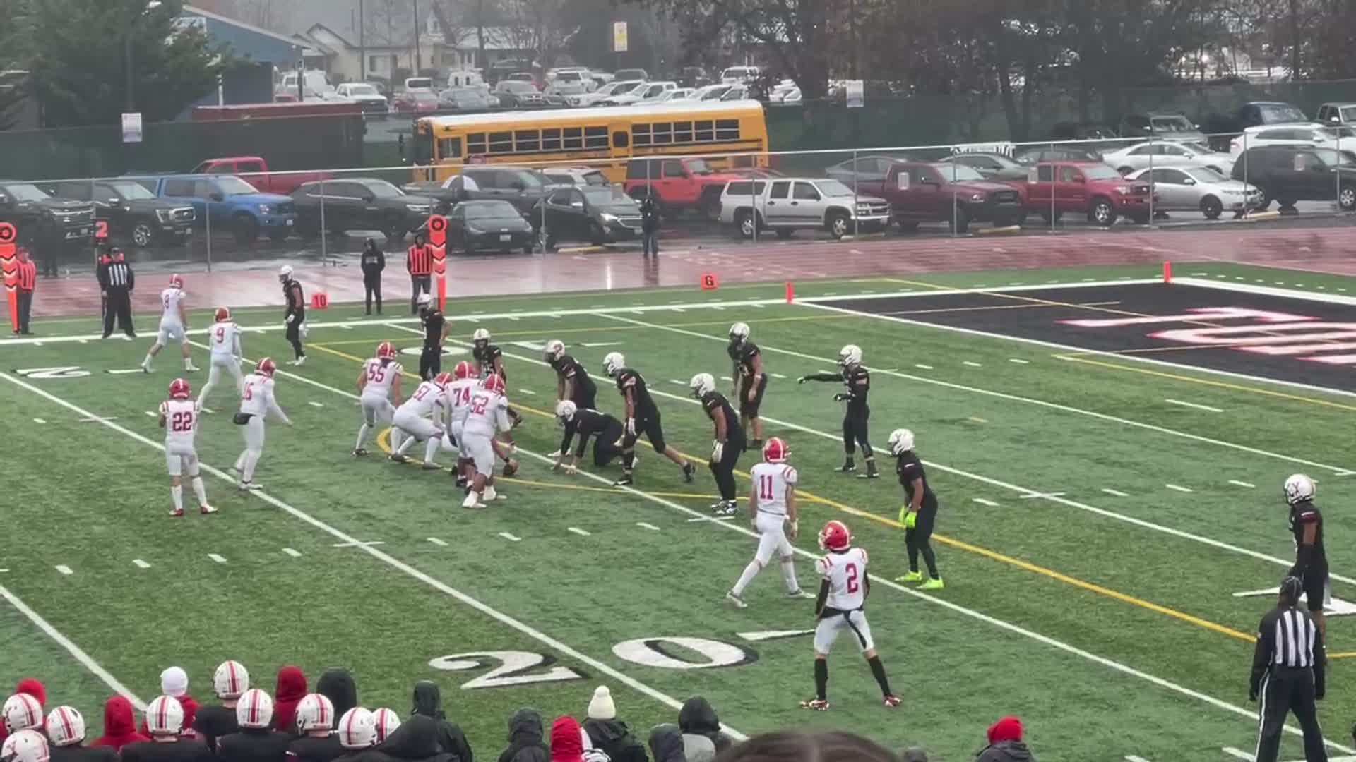 Yelm #4 Jordon Lasher knocked down TD pass to Marysville-Pilchuck receiver