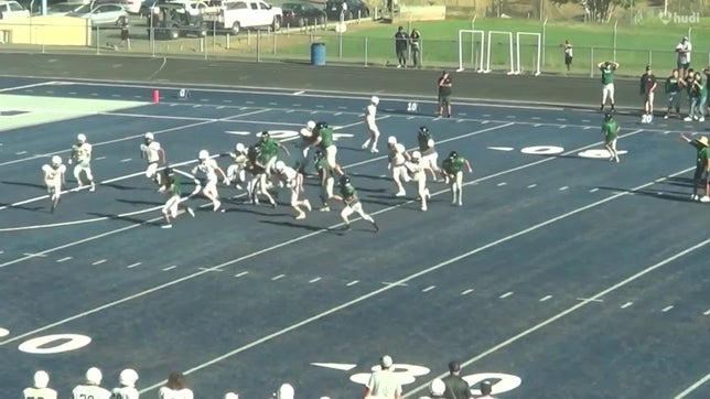 Landon Peterson #40 makes a big hit on the corner back allowing running back James Rangel #9 extra yardage.