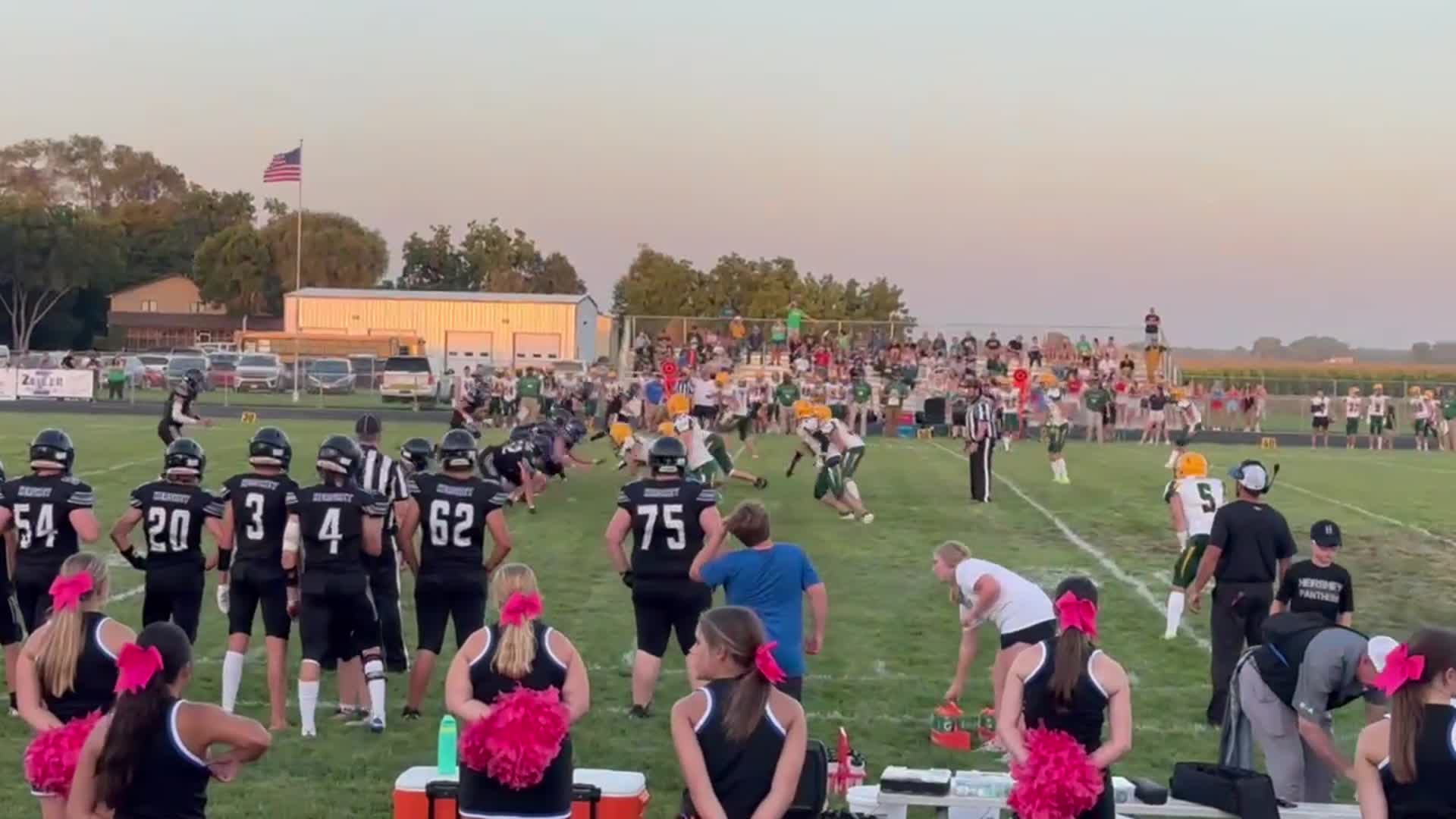 Kearney Catholic Sr. # 1, Carson Murphy Intercepts the ball against Hershey on 9/1/2023.