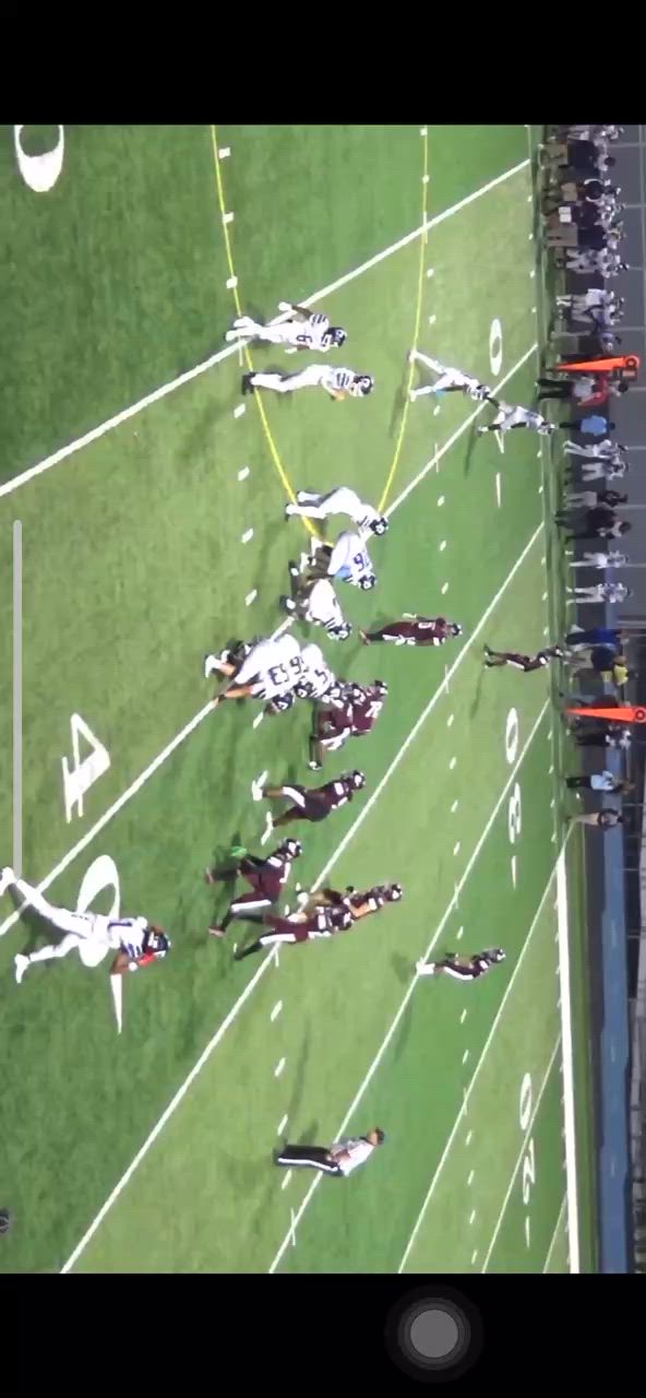 I'm the left Defensive end with green gloves.