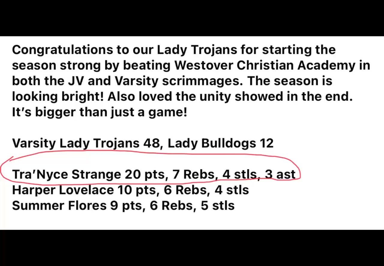 scrimmage against westover christian academy