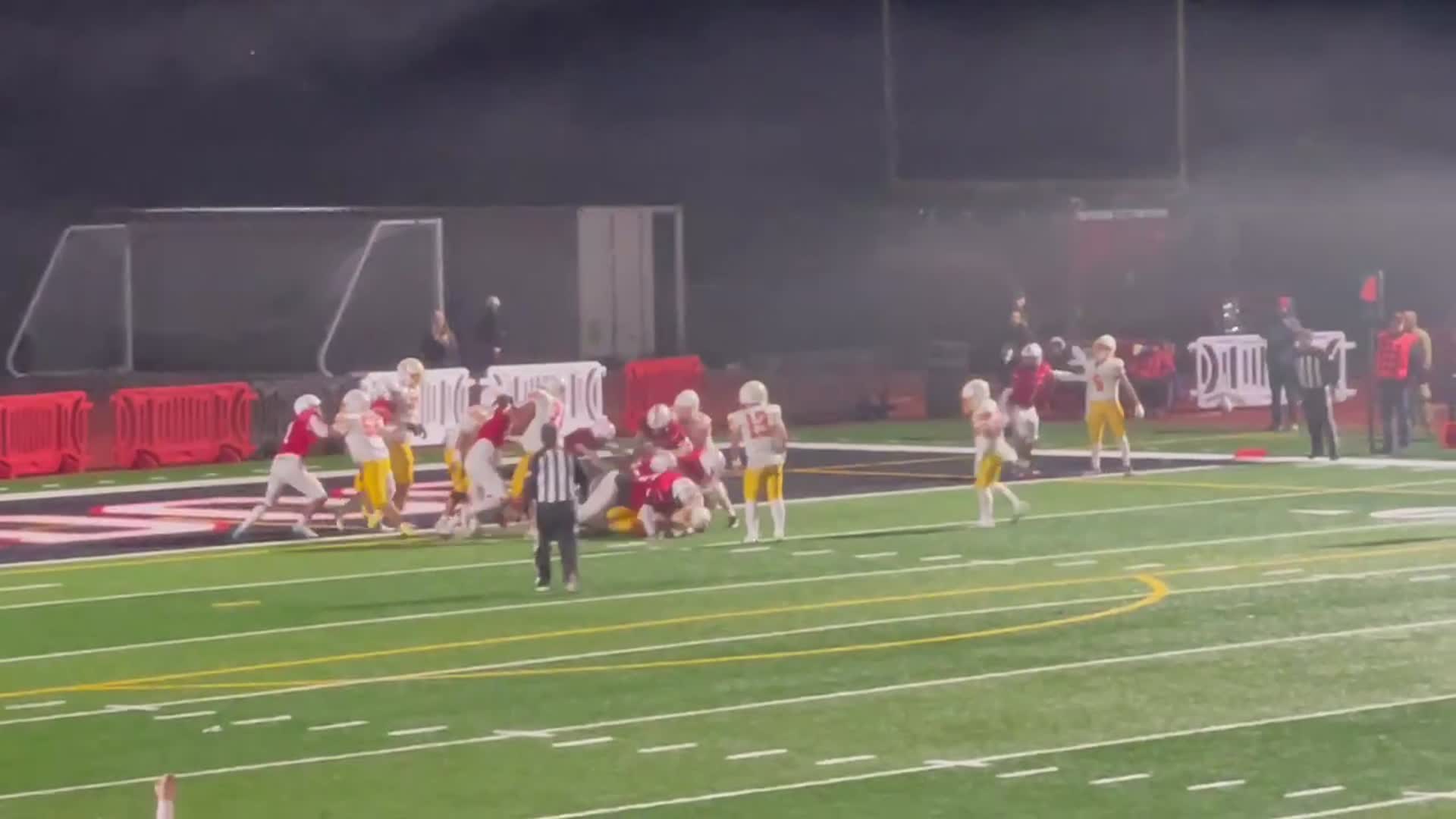 Yelm goal line D stops Mt Tahoma closing minute of 1st half - 4th down