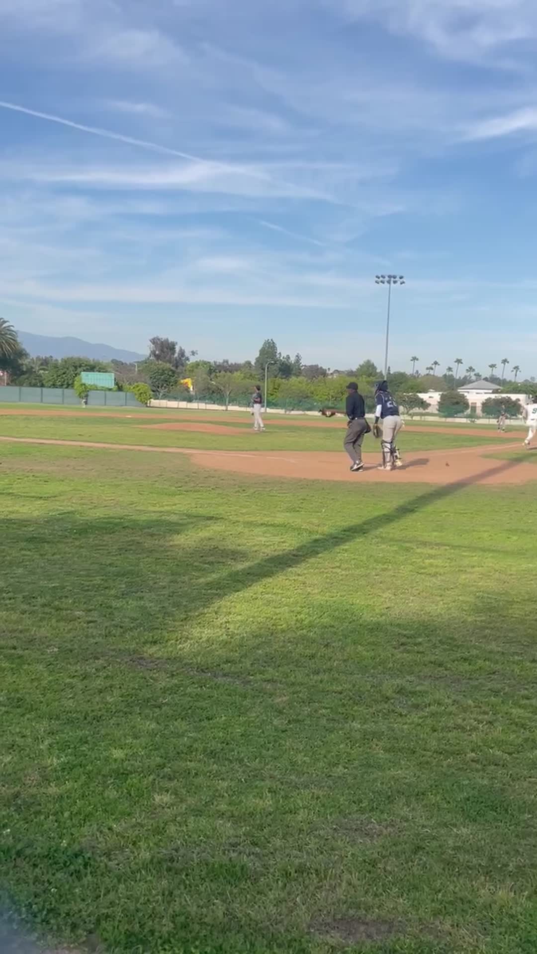 Tie game lead off double down the line opposite field in the 8th inning.  2 batters later scores the walk off run versus Chino Hills High School Varsity.
