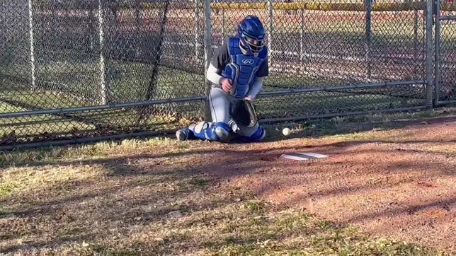 Bryce Miano practicing blocking before the season begins.
