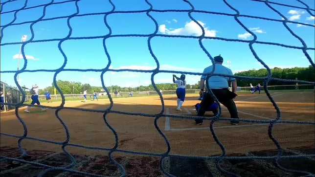 Jasmine Mack goes deep for a Grand Slam bomb, leading to a 16-0 win in the first round of the Mid-State 3A conference tournament.
