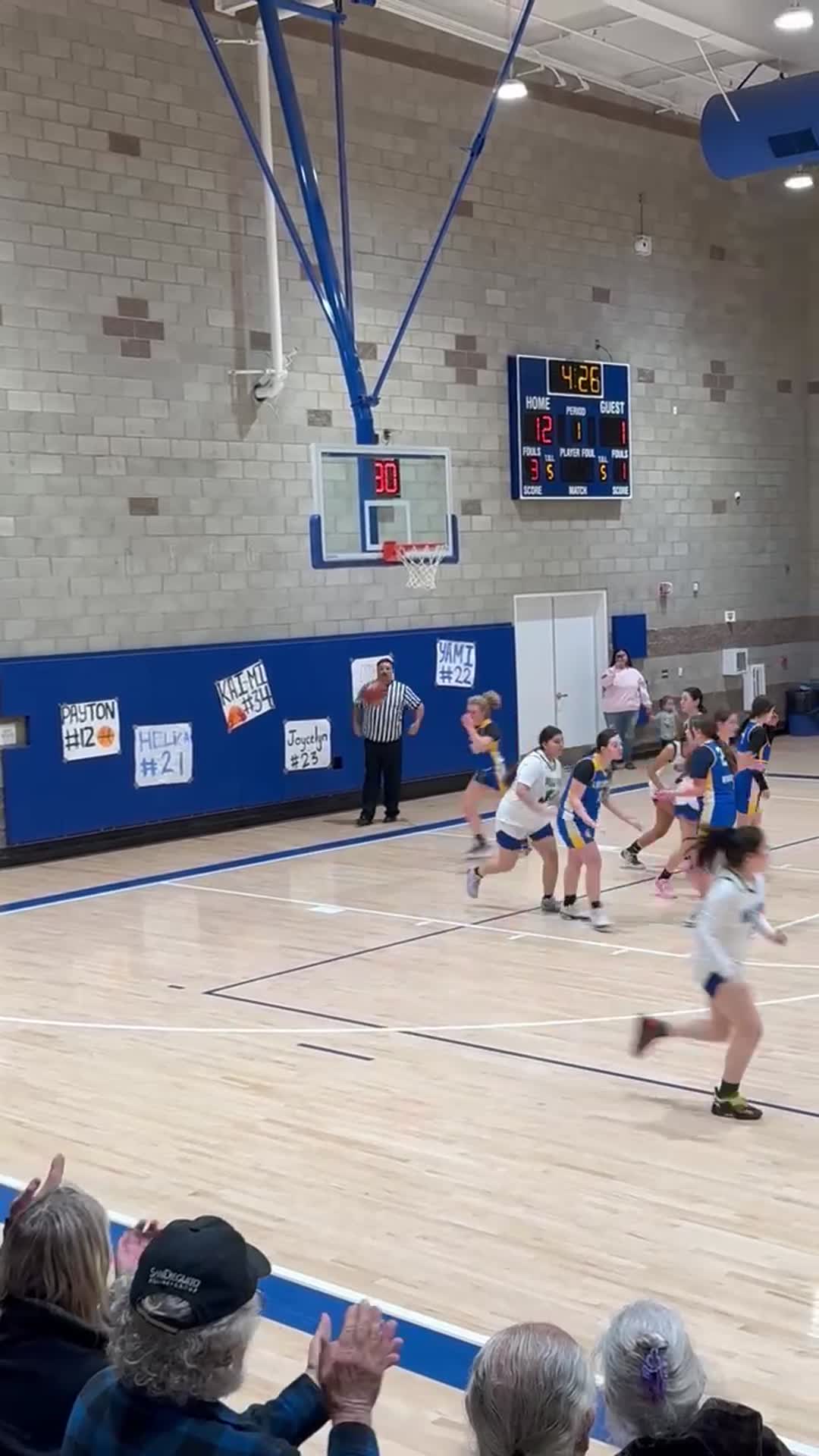 Round Valley Freshman #1 Claudia Boggs snaps a 3 pointer against Laytonville Warriors, assist from #2 Josie Spurlock!