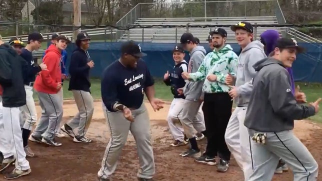 East Lansing High's varsity baseball program just stepped up for the Running Man Challenge