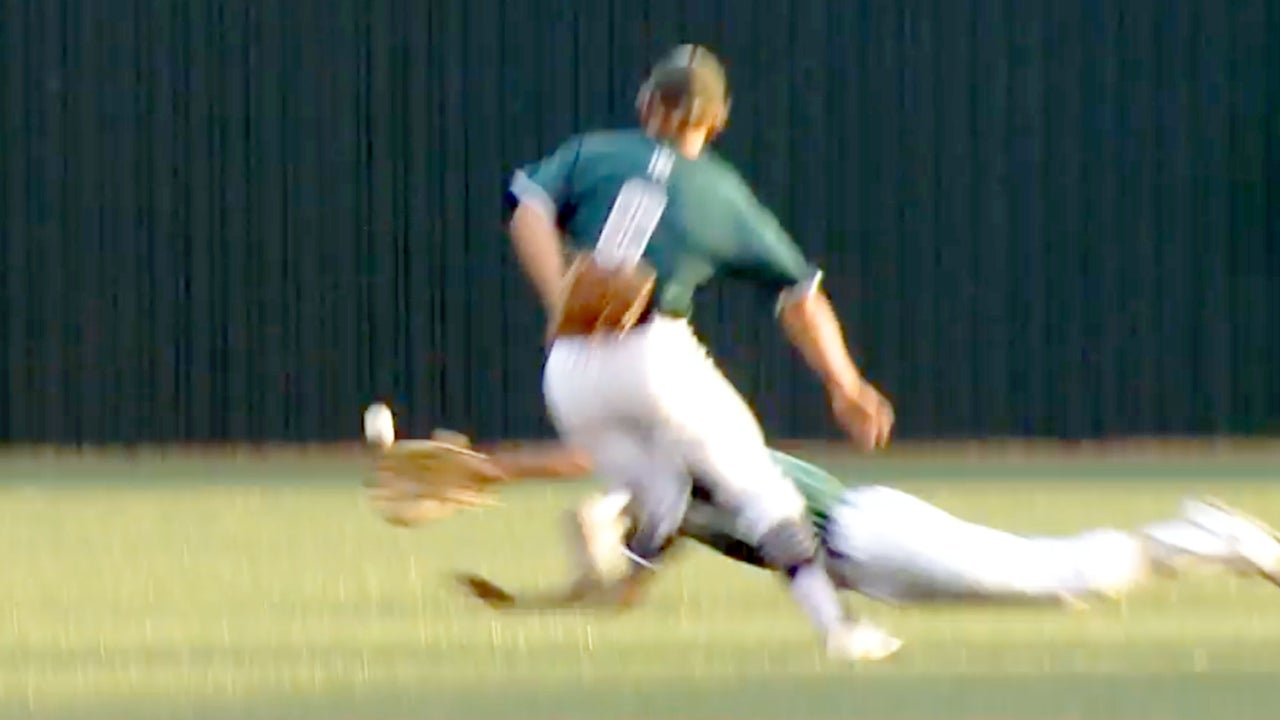 Outfielder lays out at the last second...