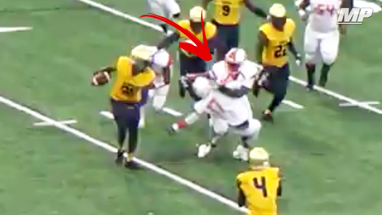 Aquinas DB makes defenders tackle each other after juke