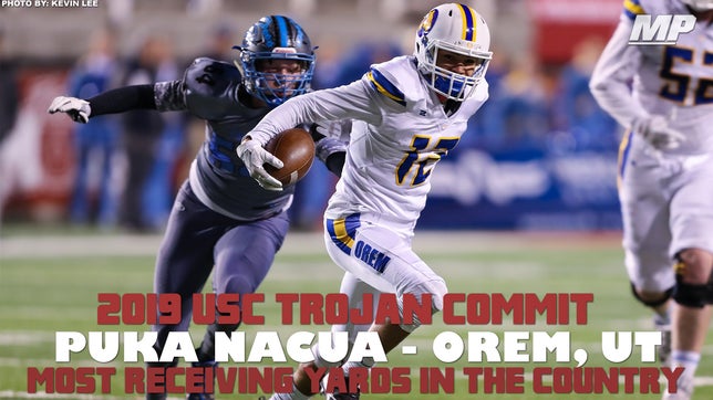 2018 highlights of Orem's (UT) 4-star wide receiver Puka Nacua, the nation's leading wide receiver as of Sep. 24, 2018 with 1,154 yards. His 14 receiving touchdowns are tied for the most in the country too.