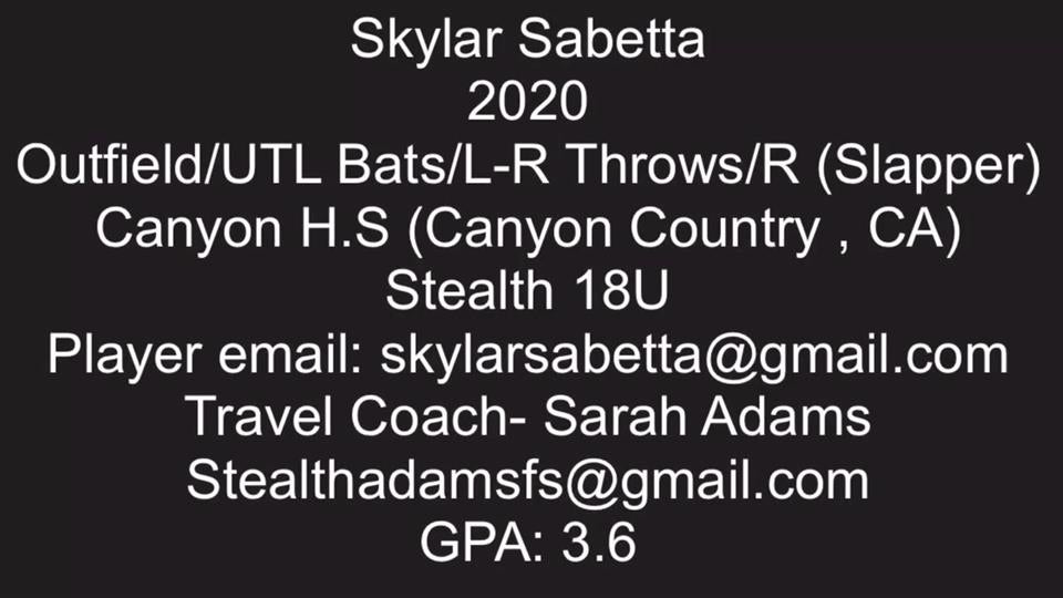 2020 Skylar Sabetta Outfield and Utility Slapper Softball Skills Video