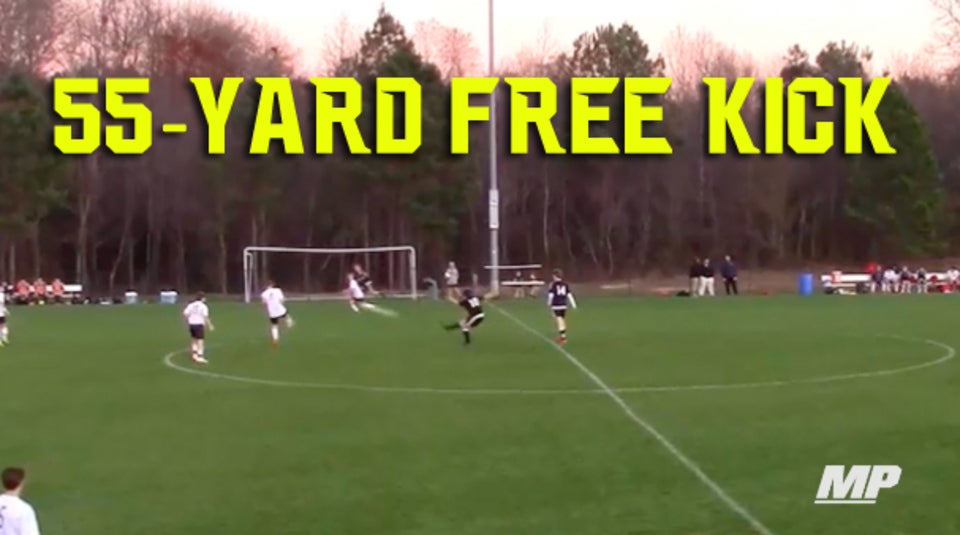 Free kick goal from way downfield