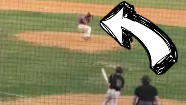 Micah Tippit of Denham Springs (LA) somehow sticks his glove out and snatches this comebacker. What a great play to not only save a hit, but also his body from being nailed by the ball.