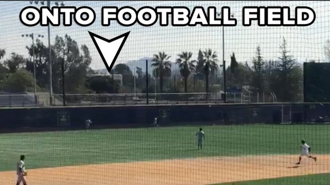 The nation's No. 1 overall player in the 2017 class started the year with a grand slam bomb onto the football field against Rio Mesa. Video courtesy Evan Barnes @evan_b (Twitter)