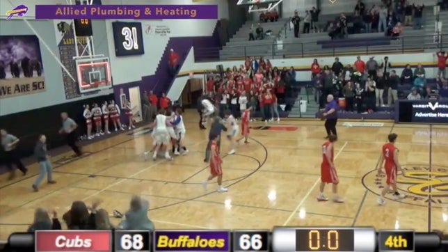 The Stanley County Buffaloes (SD) were facing a 9-point deficit with less than 40 seconds remaining. All of a sudden, the Buffaloes go on to make four straight three-pointers, including one at the buzzer, to pull off one of the wildest comebacks in high school sports. Courtesy of http://gobuffslive.com/ and http://liveticket.tv/.