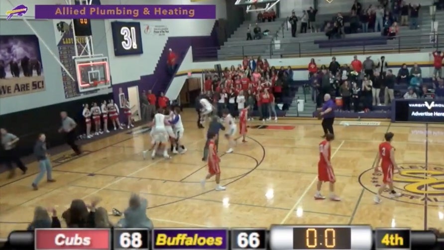 The Stanley County Buffaloes (SD) were facing a 9-point deficit with less than 40 seconds remaining. All of a sudden, the Buffaloes go on to make four straight three-pointers, including one at the buzzer, to pull off one of the wildest comebacks in high school sports. Courtesy of http://gobuffslive.com/ and http://liveticket.tv/.