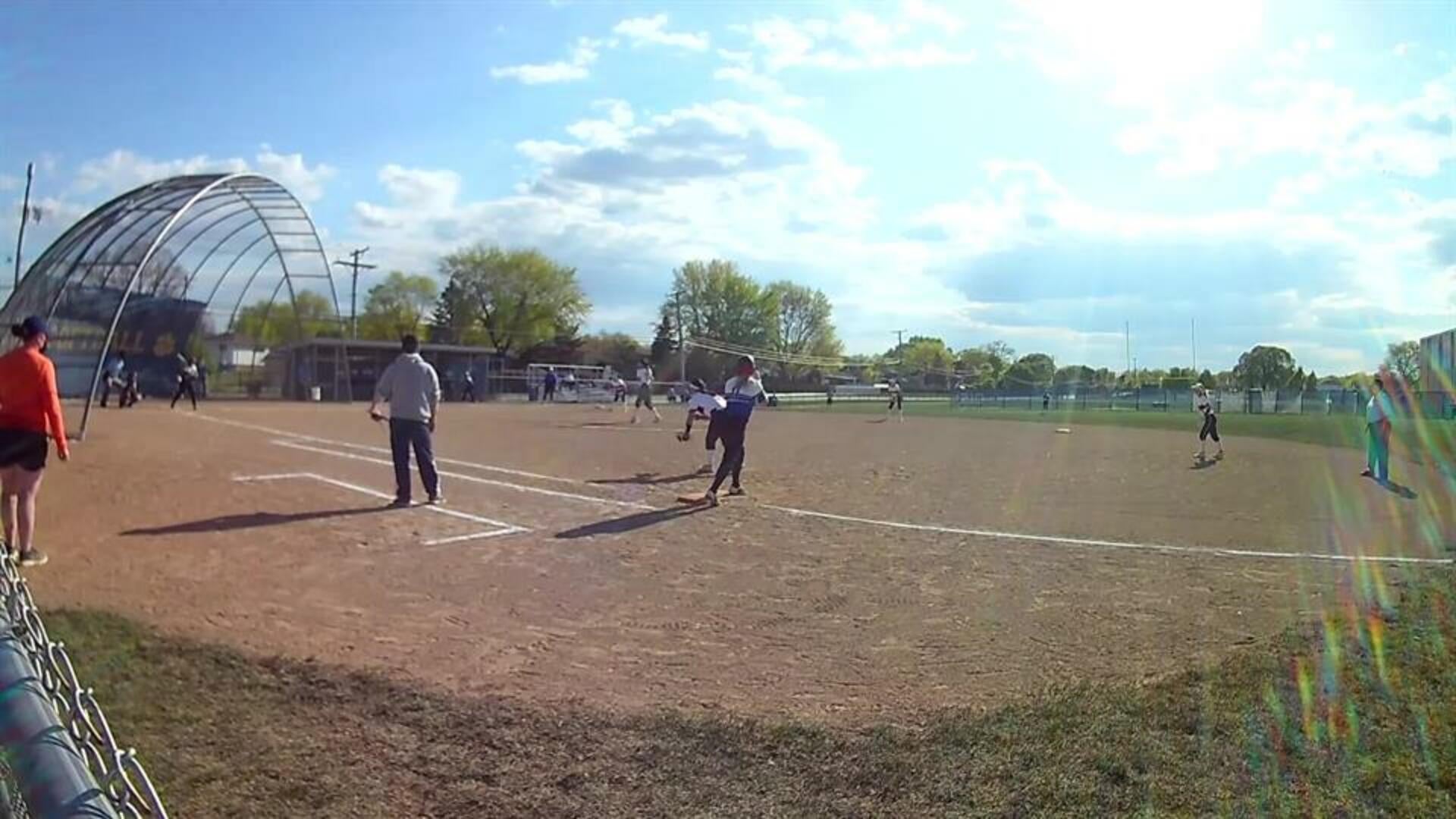 #19 Kim Stuercke C/1B/3B guns down runner at second vs Wheeling!  #11 SS Jenna Kosnoff with the tag!