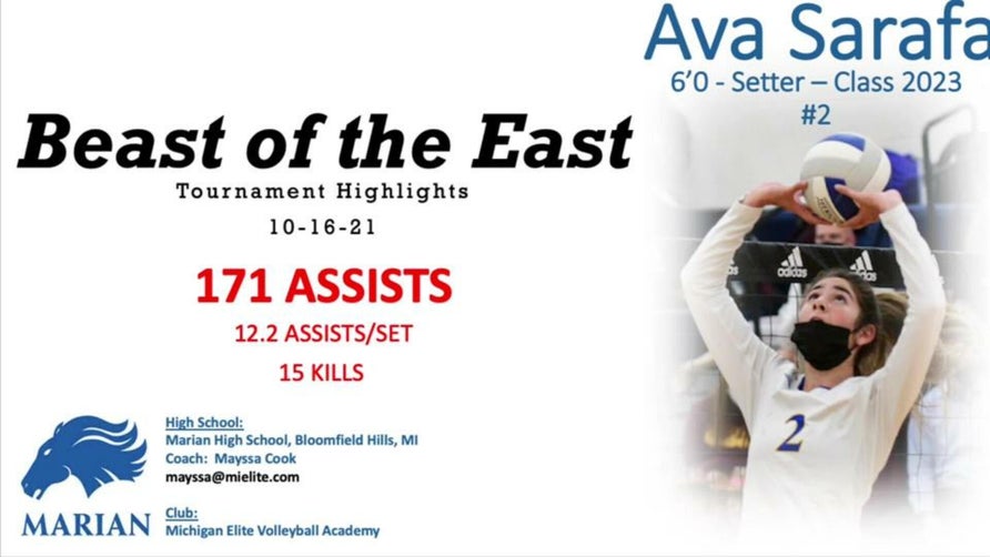 7 MATCHES. 14 SETS WON. 0 SETS LOST. 
177 ASSISTS. 12.2 ASSISTS/SET. 15 KILLS.