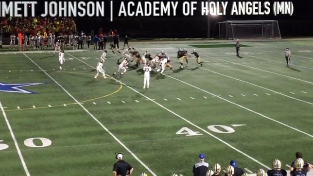 Senior season highlights of Academy of Holy Angels' (MN) 3-star running back Emmett Johnson. He finished his senior year with 2,843 all-purpose yards, 42 touchdowns, 85 tackles and 13 tackles for loss.