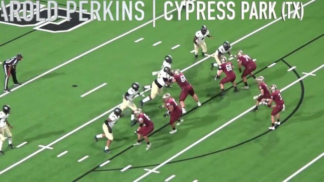 Senior season highlights of Cypress Park's (TX) five-star linebacker Harold Perkins. He finished the year with 35 tackles, two sacks and three interceptions to go with over 1,600 total yards and 24 touchdowns on offense.