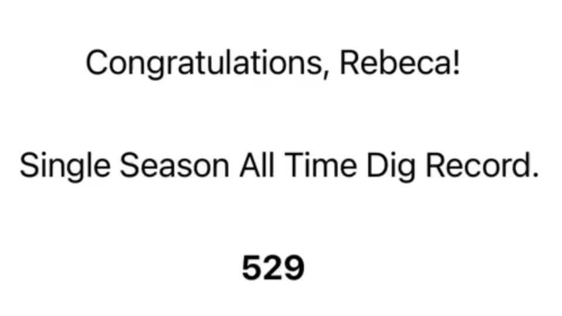 Rebeca Freitas - Single Season All Time Dig Record - 529!