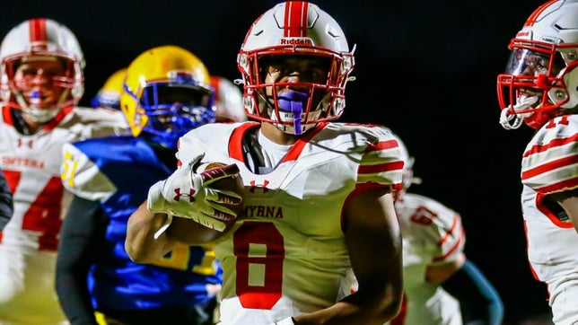 Highlights of Smyrna's (DE) Yamir Knight in the 3A state championship win over Dover (DE). He threw for a TD, rushed for two scores and caught a touchdown in the 52-7 win.