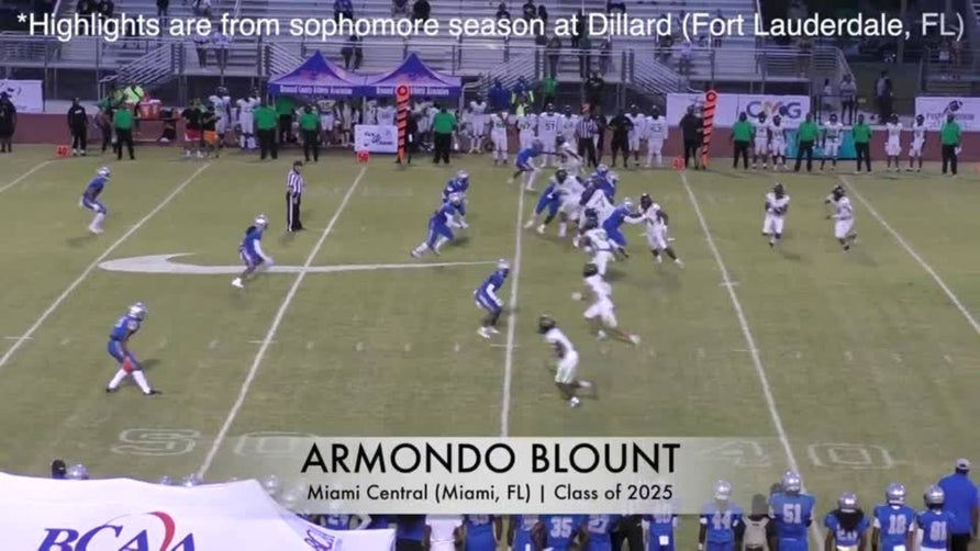 Sophomore season highlights of Miami Central's (Miami, FL) 5-star defensive lineman Armondo Blount. Highlights are from his sophomore season at Dillard (Fort Lauderdale, FL). He announced his transfer to Miami Central in January. Photo courtesy - Andrew Ivins, 247Sports.