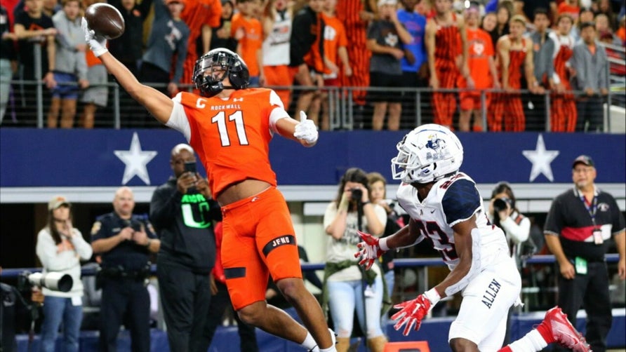 Highlights of Ohio State's Jaxon Smith-Njigba leading Rockwall to a 60-59 win over Allen in the 2019 UIL Texas 6A Division 1 playoffs. He finished with 15 receptions for 258 yards and had six total touchdowns.