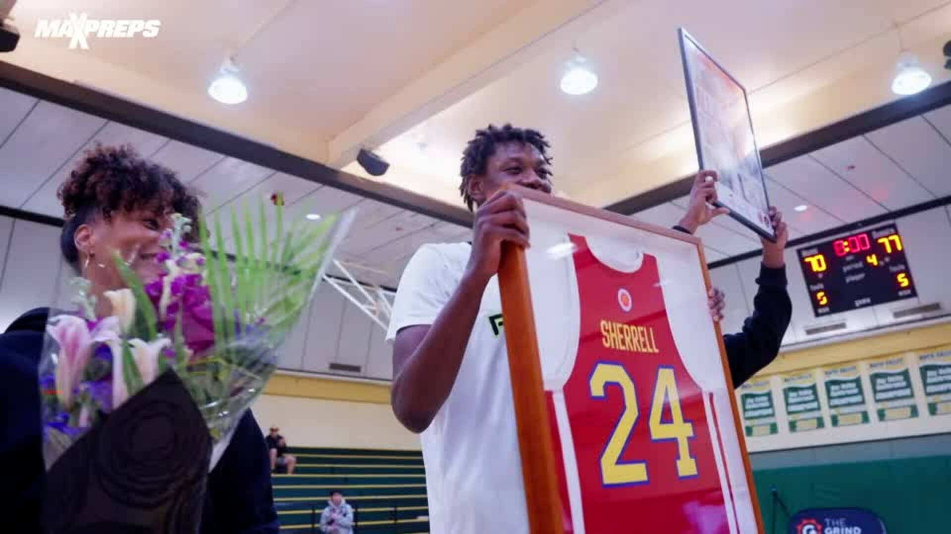 Four star Aiden Sherrell receives his 2024 McDonald's All American Game Jersey
