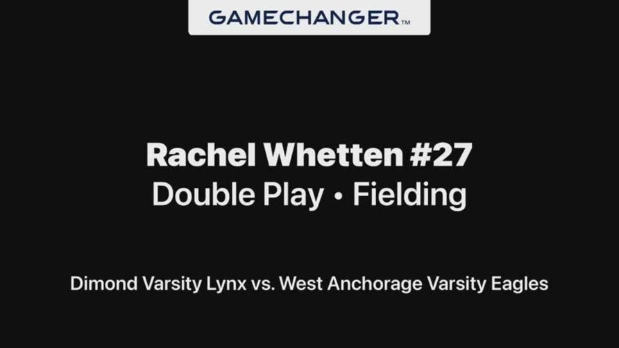 batter grounds to 2nd baseman, Kinsey Macdonald who flips it to short, Rachel Whetten, who throws to first baseman, Hayden Estabrook for the double play.