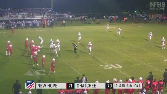 Ohatchee wins on HAIL MARY in highest scoring non-OT game in Alabama history

QB Jake Roberson hits wide receiver Brayden Collins to be 
New Hope 76-71.