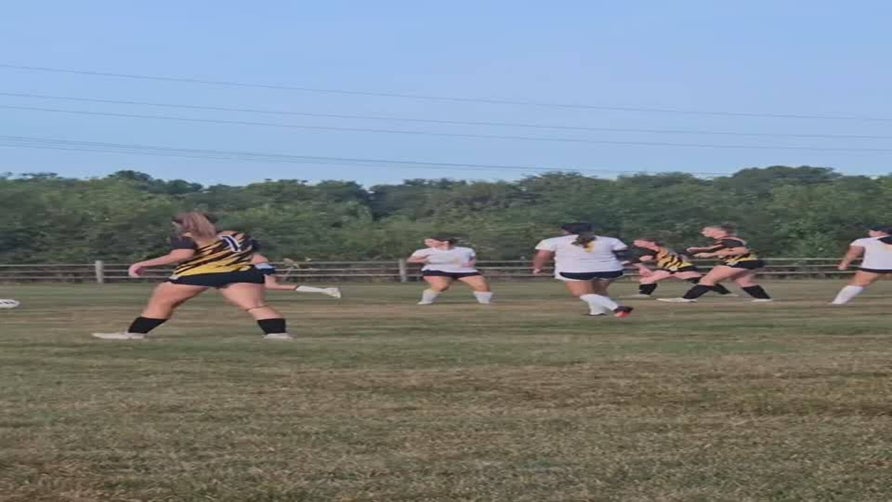 Peru player, Nora Brooks places a beautiful shot into the top right 90 of the goal against Tippecanoe Valley's Keeper.
