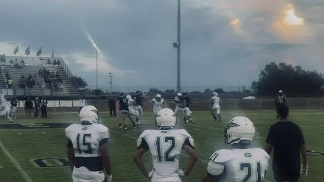 Hail mary throw by Colby Ramos #7, caught by Sylar Foster #23.