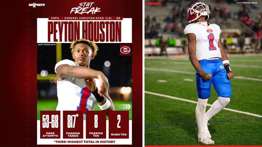 Sophomore finished with eight touchdown passes and two rushing scores while missing national record for yardage by just 20 yards.