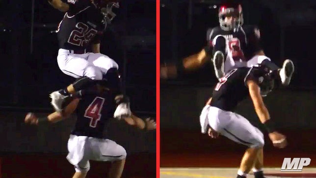 Hank Pladson of Eastlake (WA) makes a circus catch behind defender's back for TD
