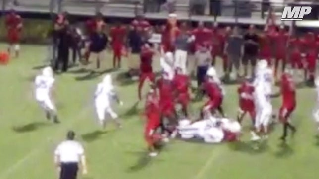 Community School of Naples and Champagnat Catholic gave us one of the most bizarre plays of the year as Champagnat blocks the field goal, tries to return it, then laterals it multiple times, until Community's Cooper Weiss intercepts it and returns it for a score.