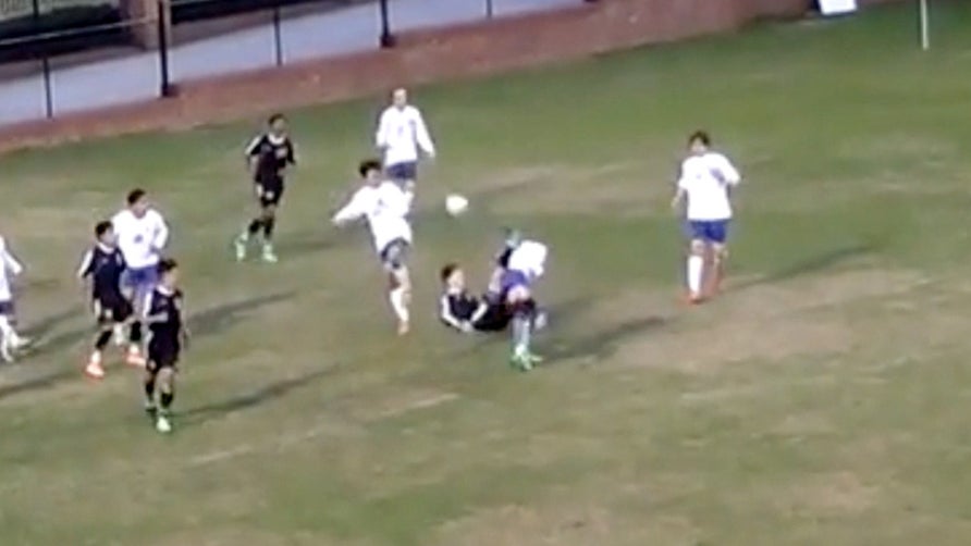 Pepperell's John Spranza shows off his skills and nails this bicycle kick.