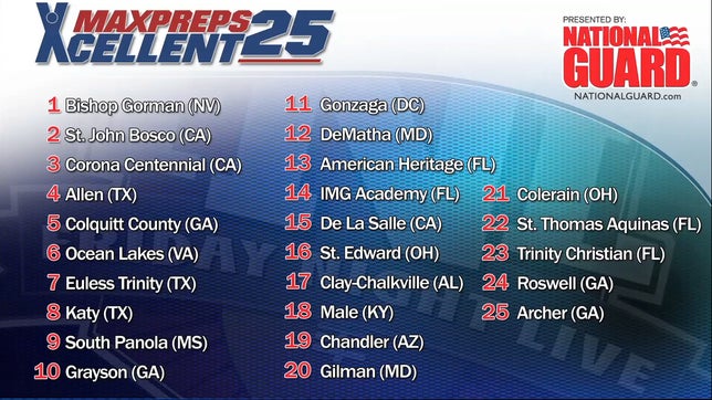 This week's Xcellent 25 high school football rankings are presented by the Army National Guard.