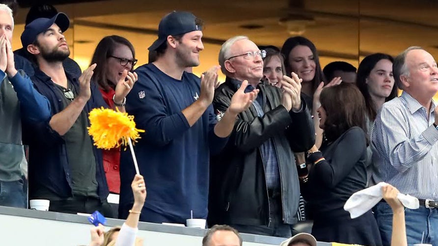 Dallas Cowboys' owner Jerry Jones watches grandson John Stephen Jones and his Highland Park teammates win the 2016 Texas 5A D1 state championship along side quarterback Tony Romo.