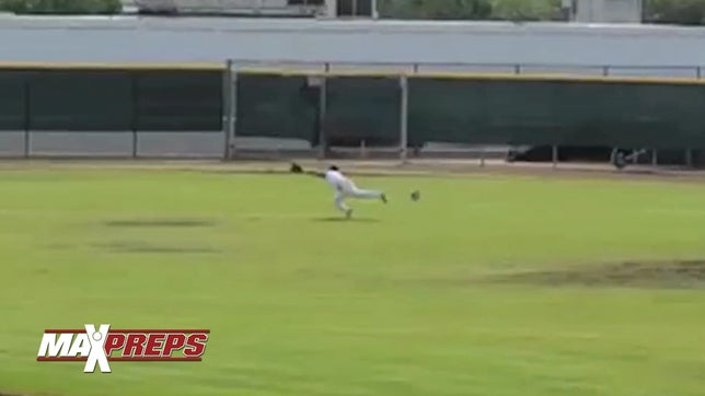 Walnut (CA) High School's Andy Coronado makes a great catch in centerfield for the final out in a 4-1 win over Temescal Canyon to advance to the quarterfinals of the CIF Southern Section playoffs.