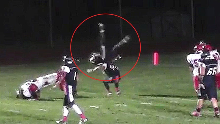 Markus Guy of Independence (WV) defies gravity and performs an epic backflip/sideflip into the end zone.