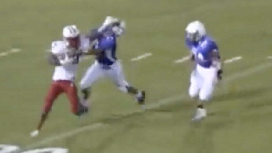 Currituck County RB Cam Whitehurst gets taken back 18 yards and spun around twice before  breaking free to the outside and scoring a 72-yard TD.