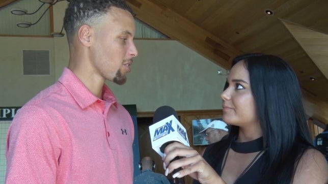 Myckena Guerrero talks to Two Time MVP Steph Curry at The American Century Championship 2017.