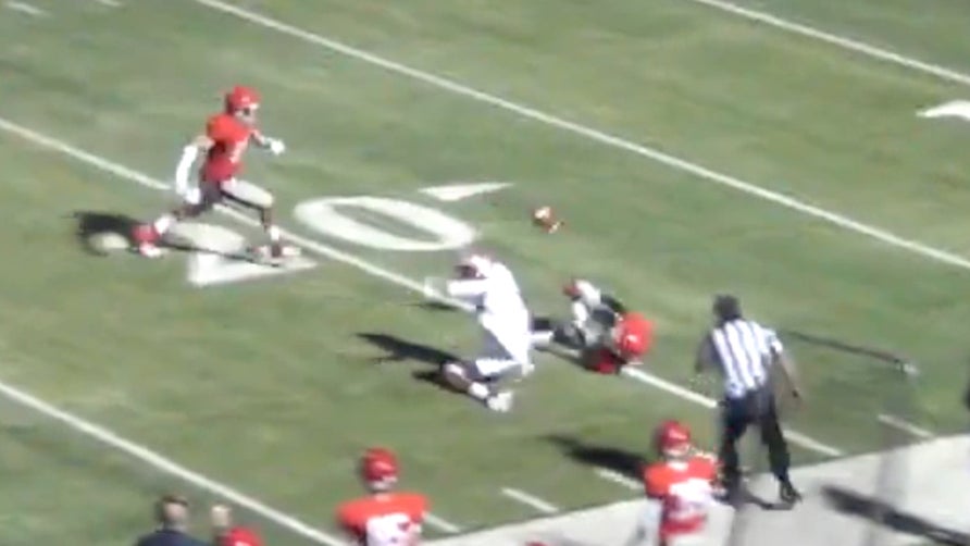 Cameron Johnson picks the ball off his teammates back and takes it 83-yards for the interception TD return.