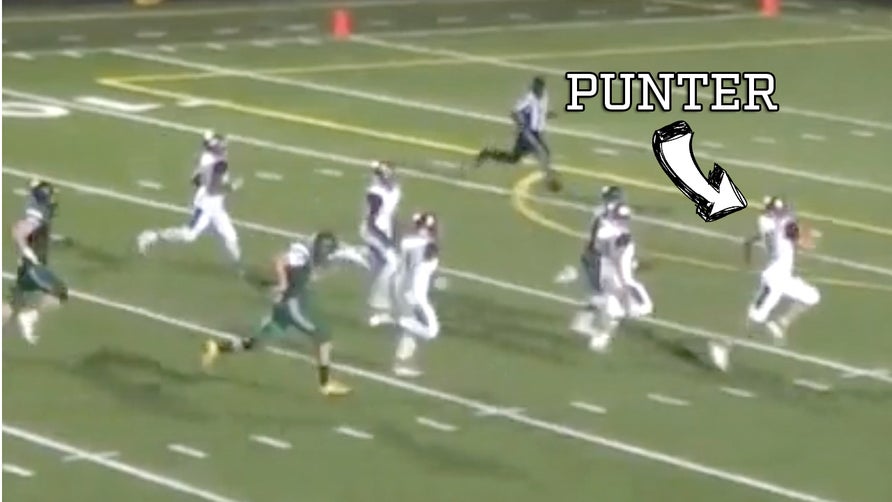 Junior Ben Wright of Rock Ridge HS goes from punter to returner in one play.