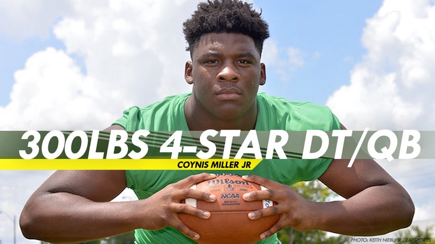 Coynis Miller of Jackson-Olin (AL) is a 4-star DT who can play Quarterback. He has 3 rushing TDs in 2 games. One of which was a 12-yard TD run at shotgun.