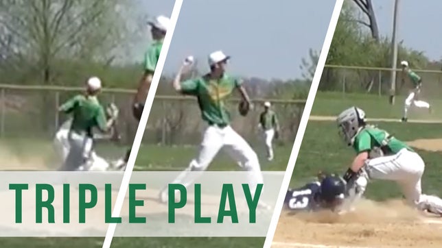 Got heem... GOT HEEM! Southwestern High fan can't contain excitement after the Piasa Birds turn this stellar triple play.