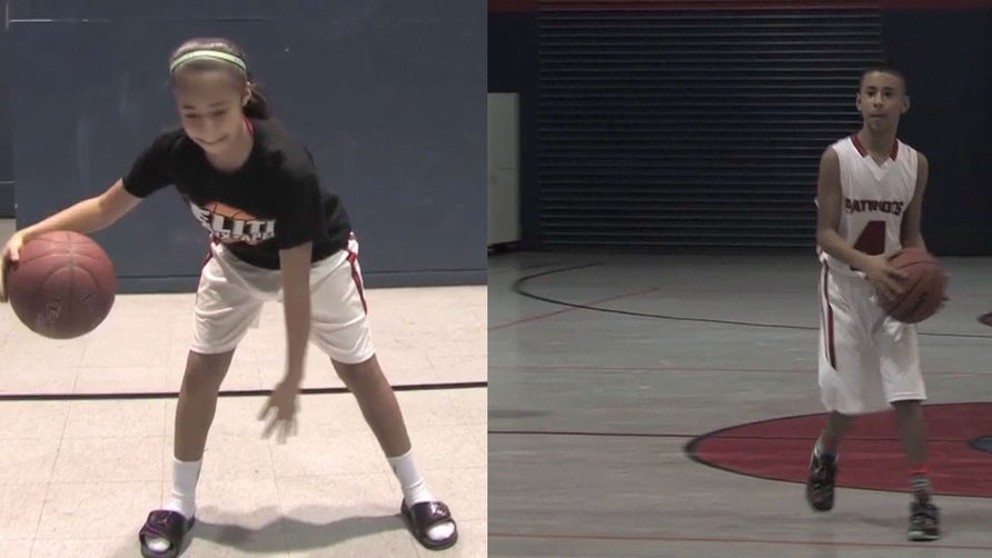 Jaden Newman, 5th-grader, and Julian Newman, 7th-grader, playing varsity high school basketball in Florida.