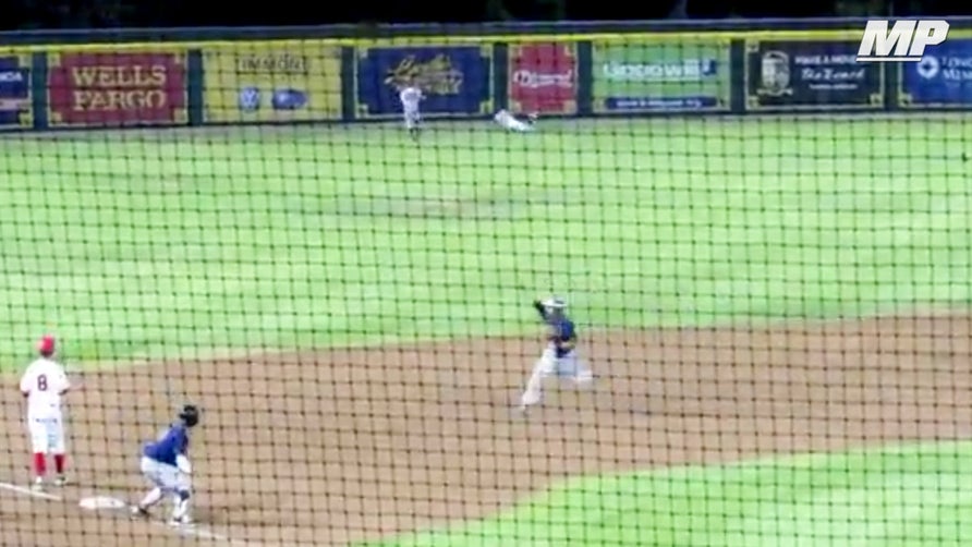 Lakewood's (CA) Christian Valdez makes one of the best plays of the year, robbing Spencer
Steer from Millikan (CA) of extra-bases.