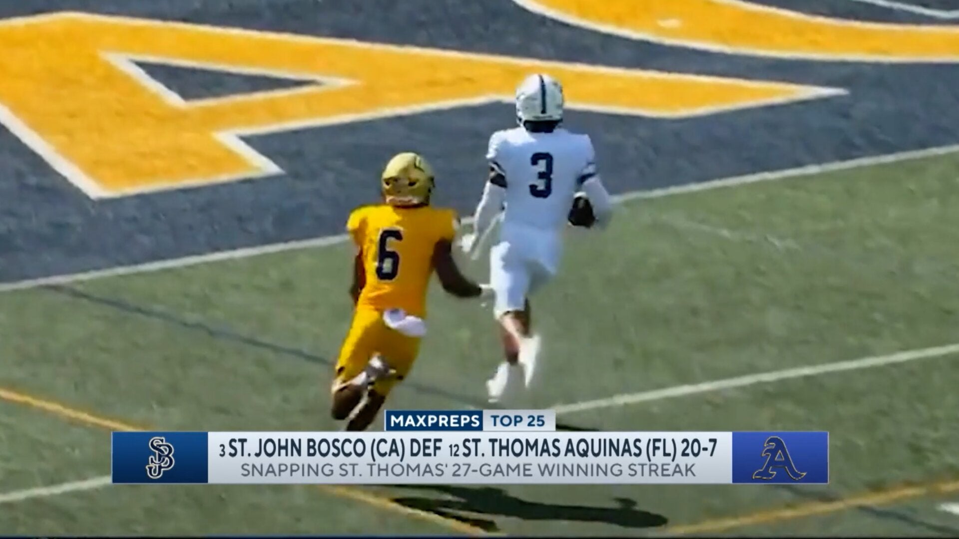 RECAP: No. 3 St. John Bosco beats No. 9 St. Thomas Aquinas 20-7